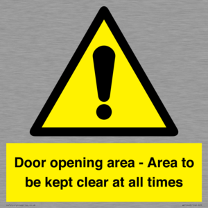 Door opening area - Area to be kept clear at all times